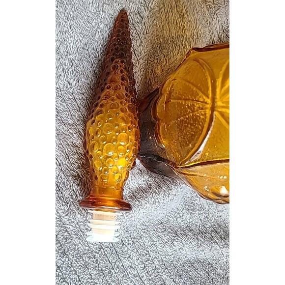 Vintage 23" MCM Empoli Genie Bottle Decanter Amber Grapes w/Hobnail Stopper - Picture 4 of 9